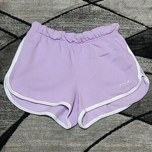 VS PINK 2021 LAVENDER HIGH-WAIST FLEECE EMBROIDERED LOGO SHORTS